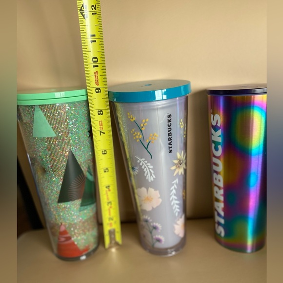 Starbucks Quetzal Bird Flowers Oil Slick & xmas Vinti Tumblers W/ lid. No straws - Picture 7 of 9